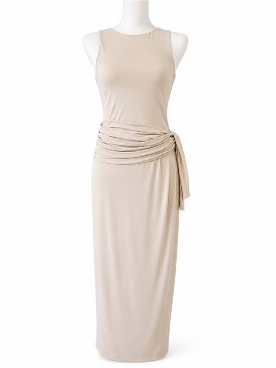 H&M Dresses & Skirts - H&M Neutral Beige Sleeveless Maxi Dress with Draped Side Tie